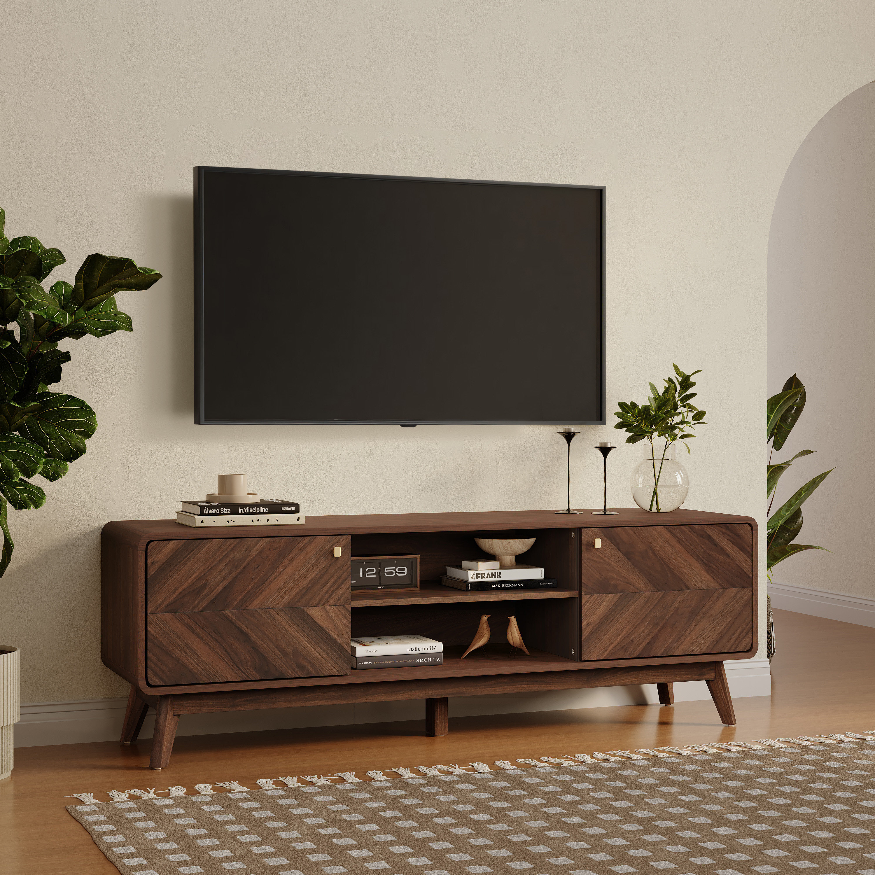 Millwood Pines Theo 63-Inch Mid-Century Modern Credenza TV Console